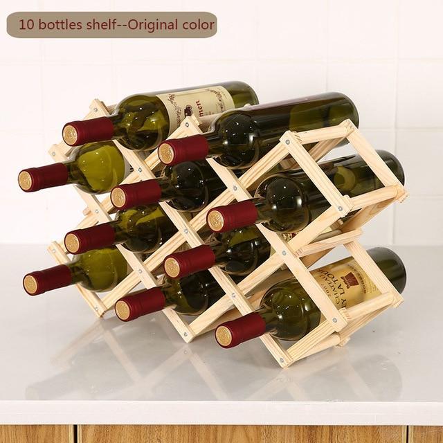 Collapsible Wooden 3-10 Bottles Wine Rack