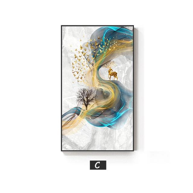 Abstract Nordic Golden Deer Canvas Painting