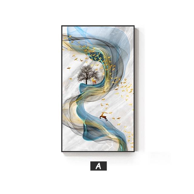 Abstract Nordic Golden Deer Canvas Painting