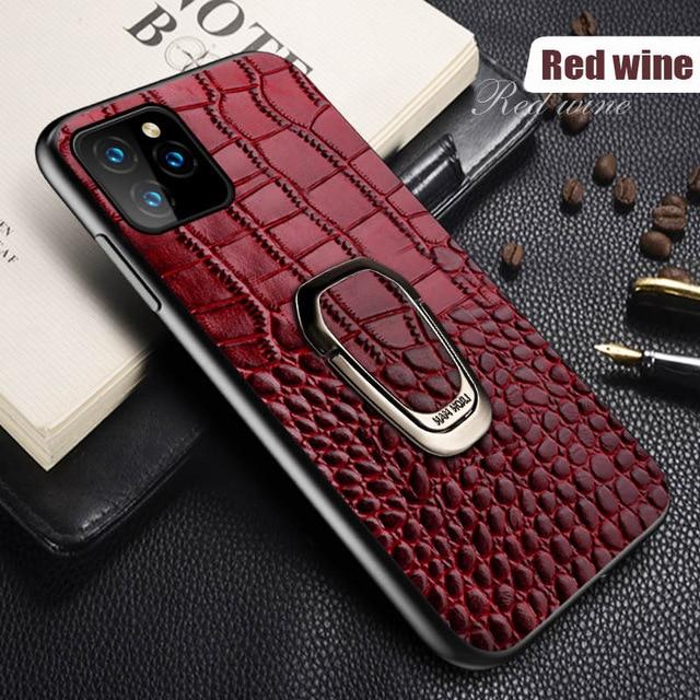 Genuine Leather Magnetic Ring Stand Case for iPhone