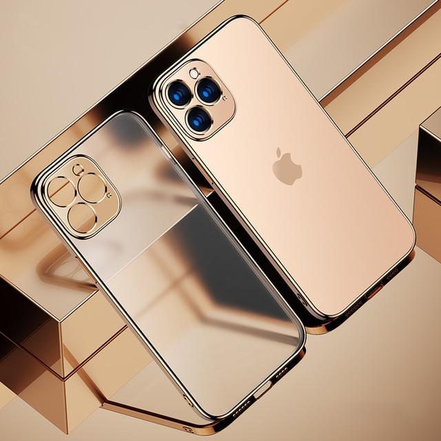 Luxury Square Frame Plating Clear iPhone Case