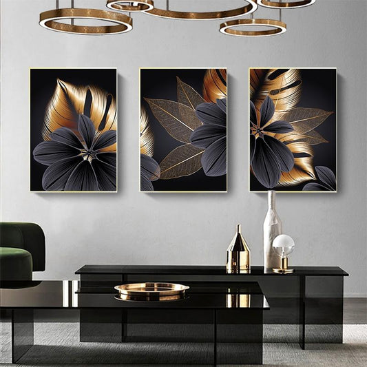 Black & Golden Leaves Canvas
