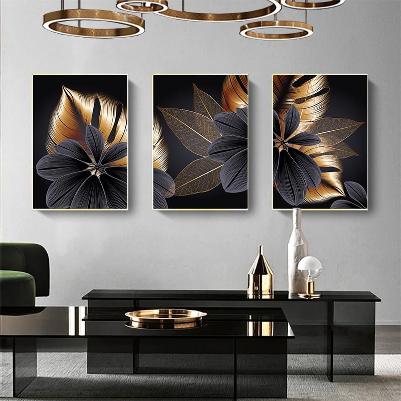 Black & Golden Leaves Canvas