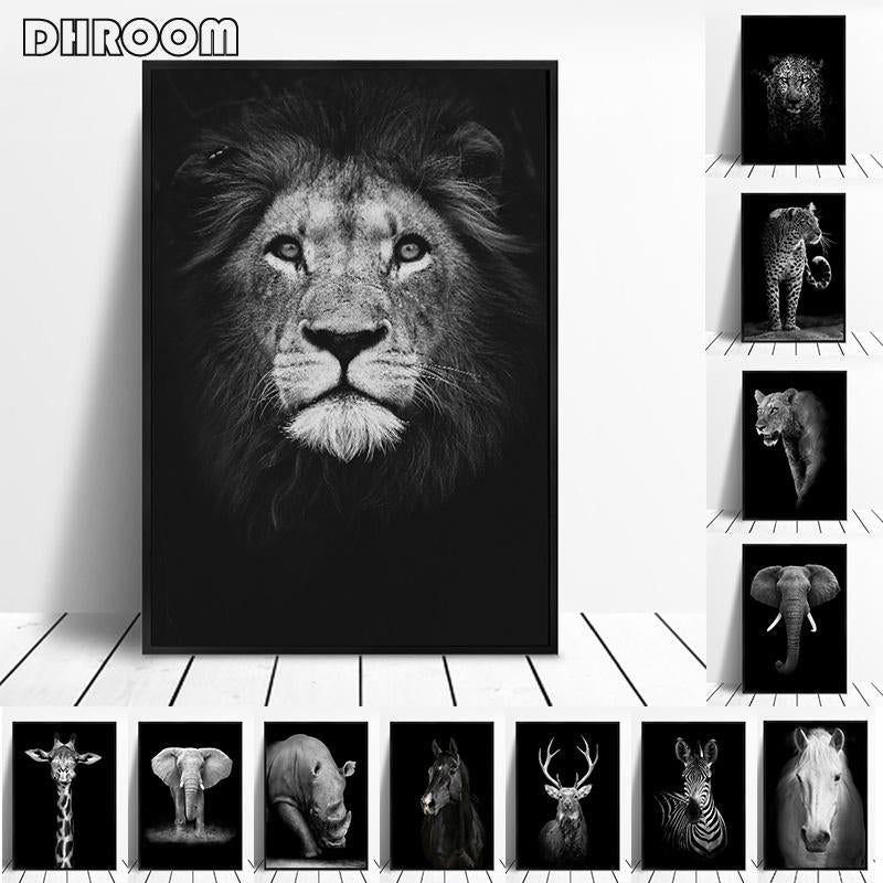 BLACK & WHITE AFRICAN ANIMAL CANVAS PAINTING