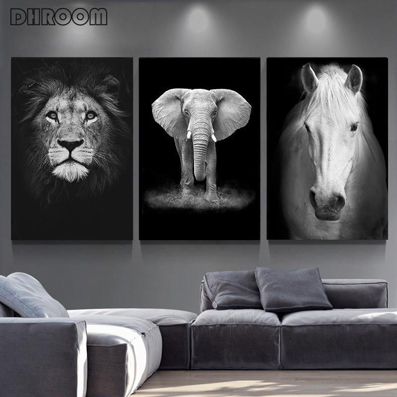 BLACK & WHITE AFRICAN ANIMAL CANVAS PAINTING