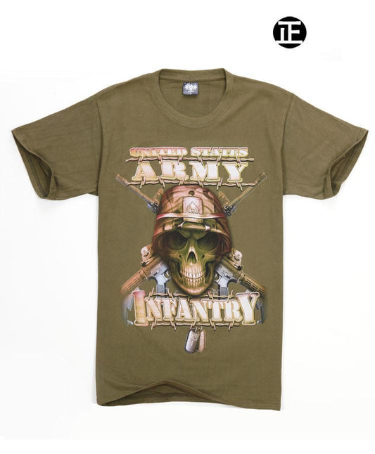 ARMY SKULL- Man T-Shirt Short Sleeve O Neck Cotton - Indigo-Temple
