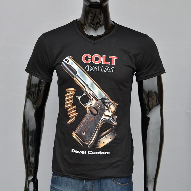 COLT 1911A1 - Man T-Shirt Short Sleeve O Neck Cotton - Indigo-Temple