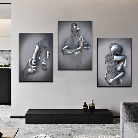 3D Metal Figure Statue Art Canvas Poster