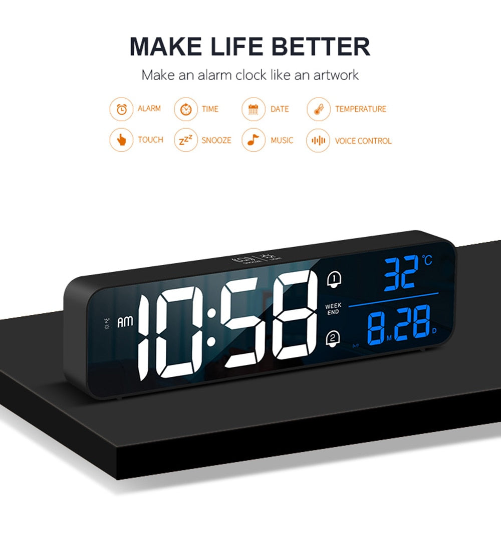 Smart Mirror Led Rechargeable Large Alarm Clock