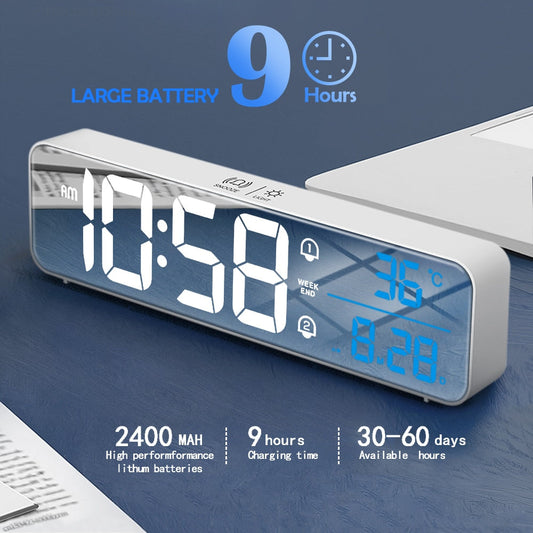 Smart Mirror Led Rechargeable Large Alarm Clock