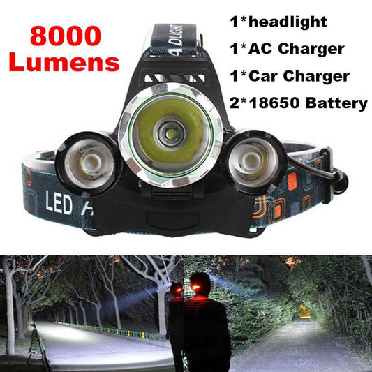 4-mode 8000Lm LED Headlamp Set - Indigo-Temple