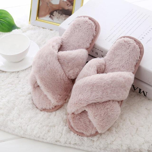 Women Faux Fur Winter Slippers - Indigo-Temple