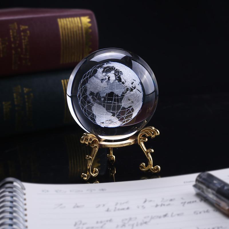 3D Laser-Engraved Decorative Crystal Globe - Indigo-Temple