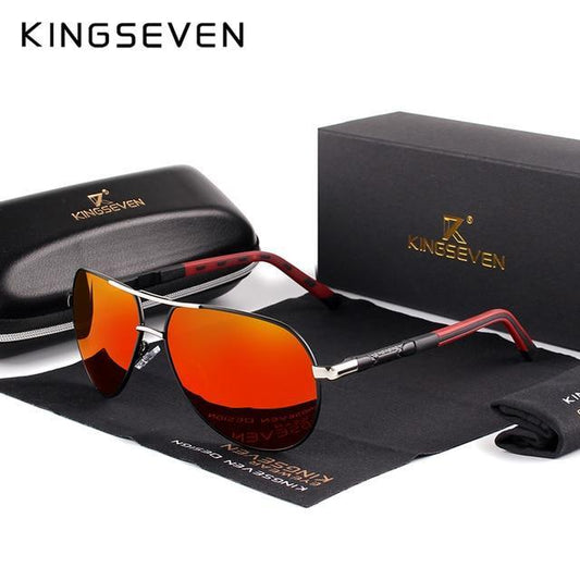 KINGSEVEN™ Men's Polarized Aviator Sunglasses - Indigo-Temple
