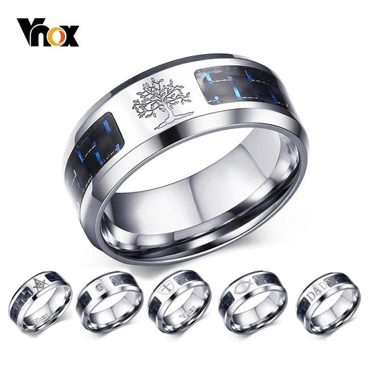 Engraved Symbol Carbon Fiber Blue-Glow Ring - Indigo-Temple