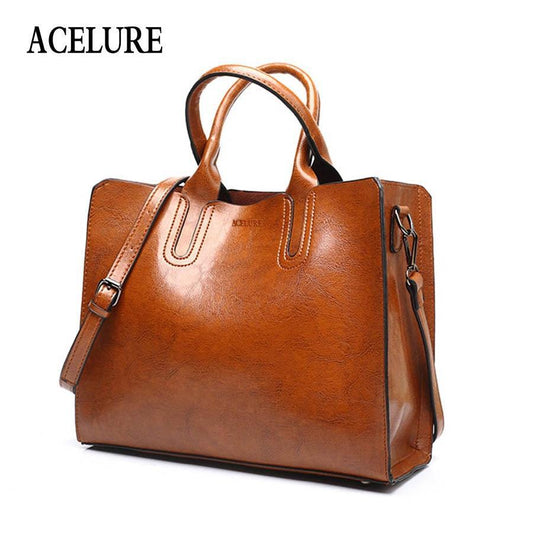 ACELURE™ Women's Leather Casual Tote Bag - Indigo-Temple