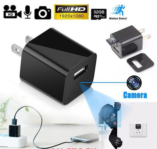1080p HD USB Wall Charger Hidden Spy Camera - Indigo-Temple