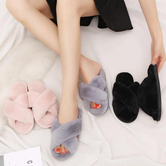 Women Faux Fur Winter Slippers - Indigo-Temple