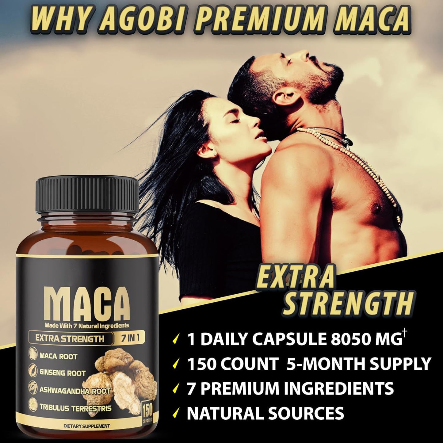 Extra Strength 7-in-1 Herbal Extracts Maca Root Blend for Male Vitality & Overall Wellness