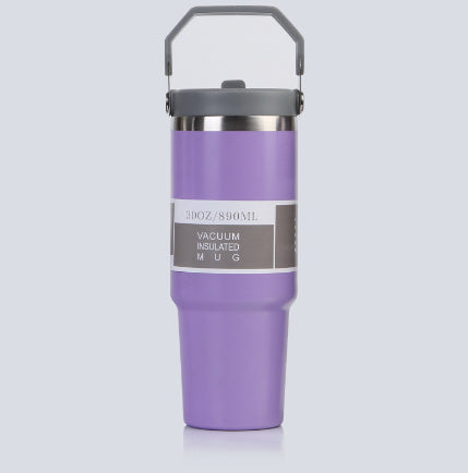 Stainless Steel Double-Wall Vacuum Tumbler With Built-in Straw & Fold-Down Handle