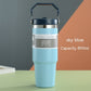 Stainless Steel Double-Wall Vacuum Tumbler With Built-in Straw & Fold-Down Handle