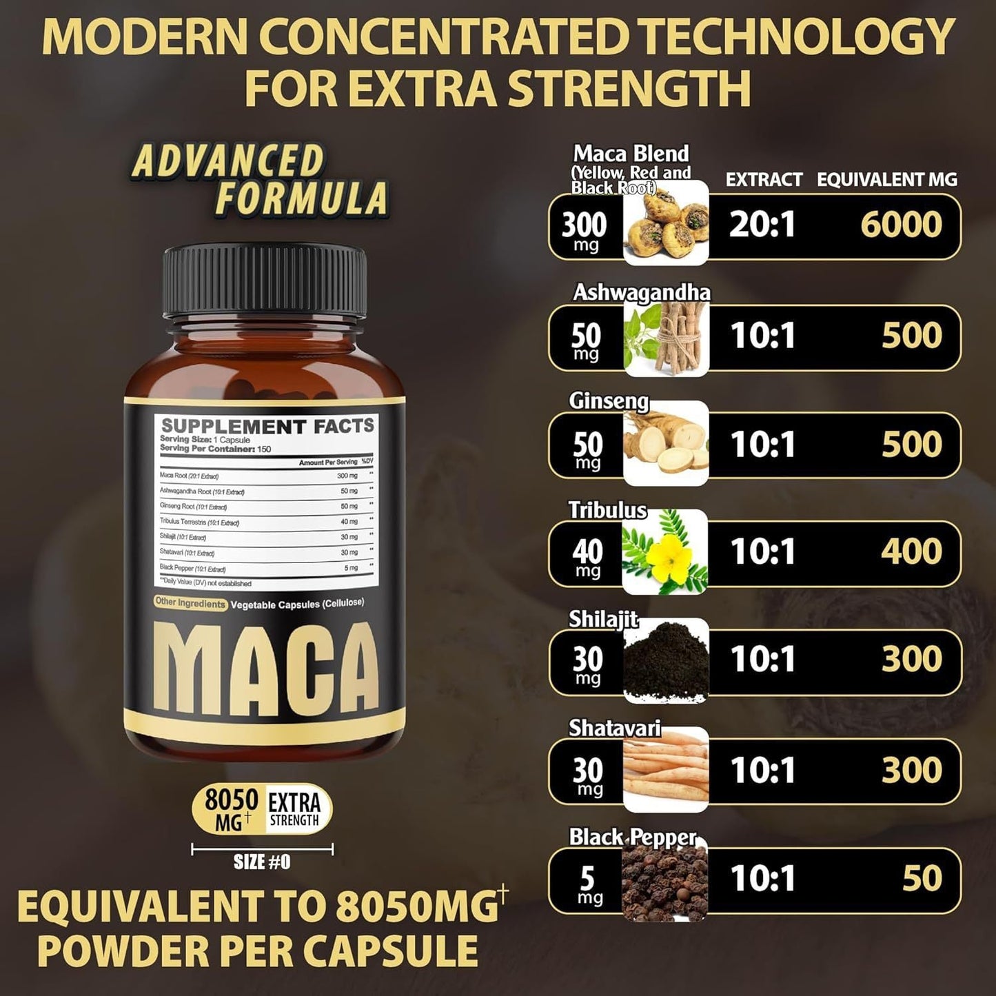 Extra Strength 7-in-1 Herbal Extracts Maca Root Blend for Male Vitality & Overall Wellness