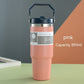 Stainless Steel Double-Wall Vacuum Tumbler With Built-in Straw & Fold-Down Handle