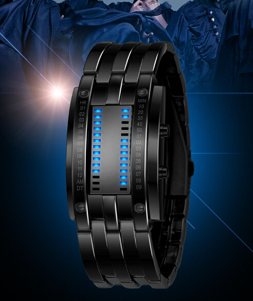 "Visionar" Futuristic LED Time Display Mirror Glass Metal Watch