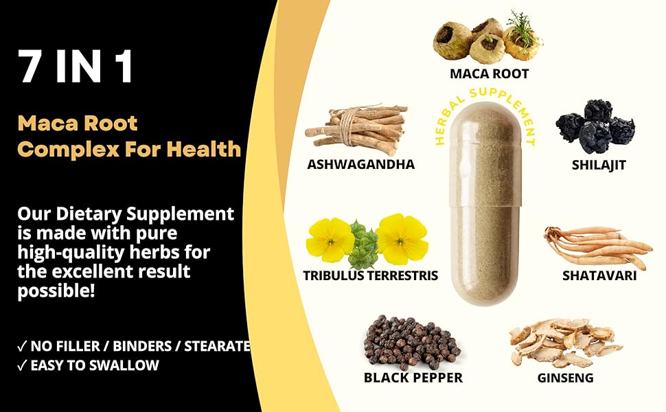 Extra Strength 7-in-1 Herbal Extracts Maca Root Blend for Male Vitality & Overall Wellness