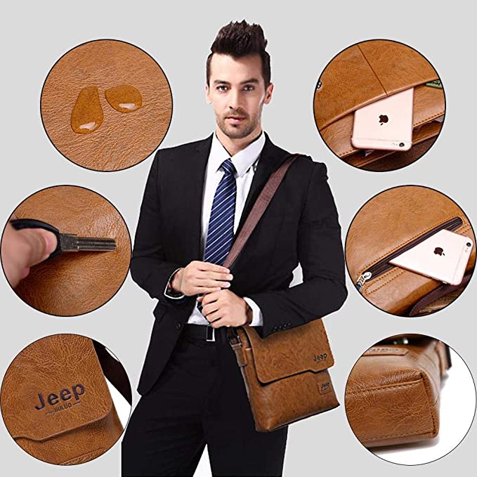 JEEP BULUO PU Leather Messenger Bag with Mach Wallet