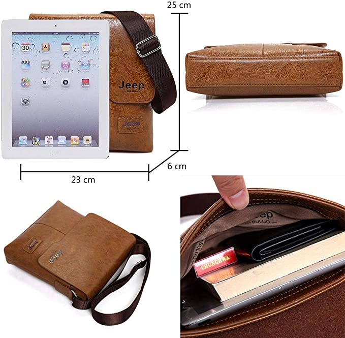 JEEP BULUO PU Leather Messenger Bag with Mach Wallet