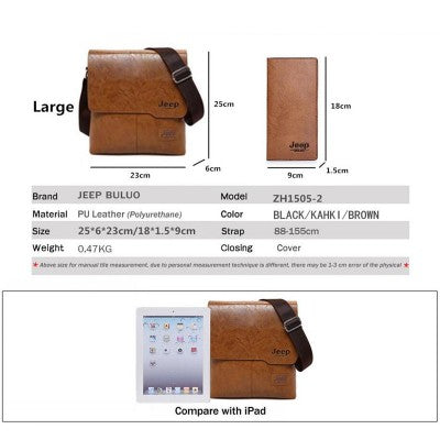 JEEP BULUO PU Leather Messenger Bag with Mach Wallet