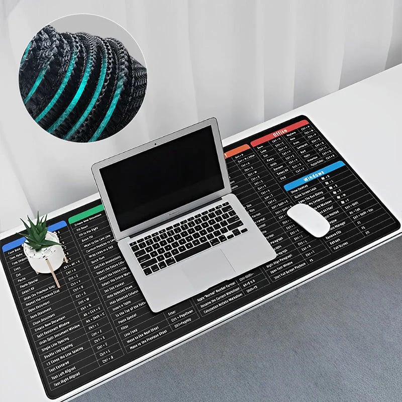 Large Non-slip Mouse Pad with Computer Function Shortcuts Pattern