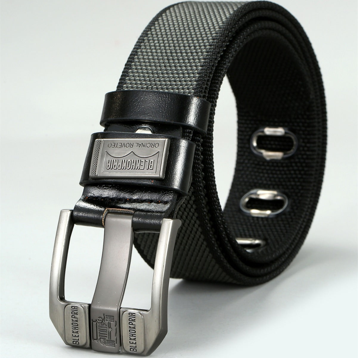 Urban Scale Metal-Like “Fish Scale” Texture Pin Buckle Canvas Belt