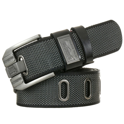 Urban Scale Metal-Like “Fish Scale” Texture Pin Buckle Canvas Belt