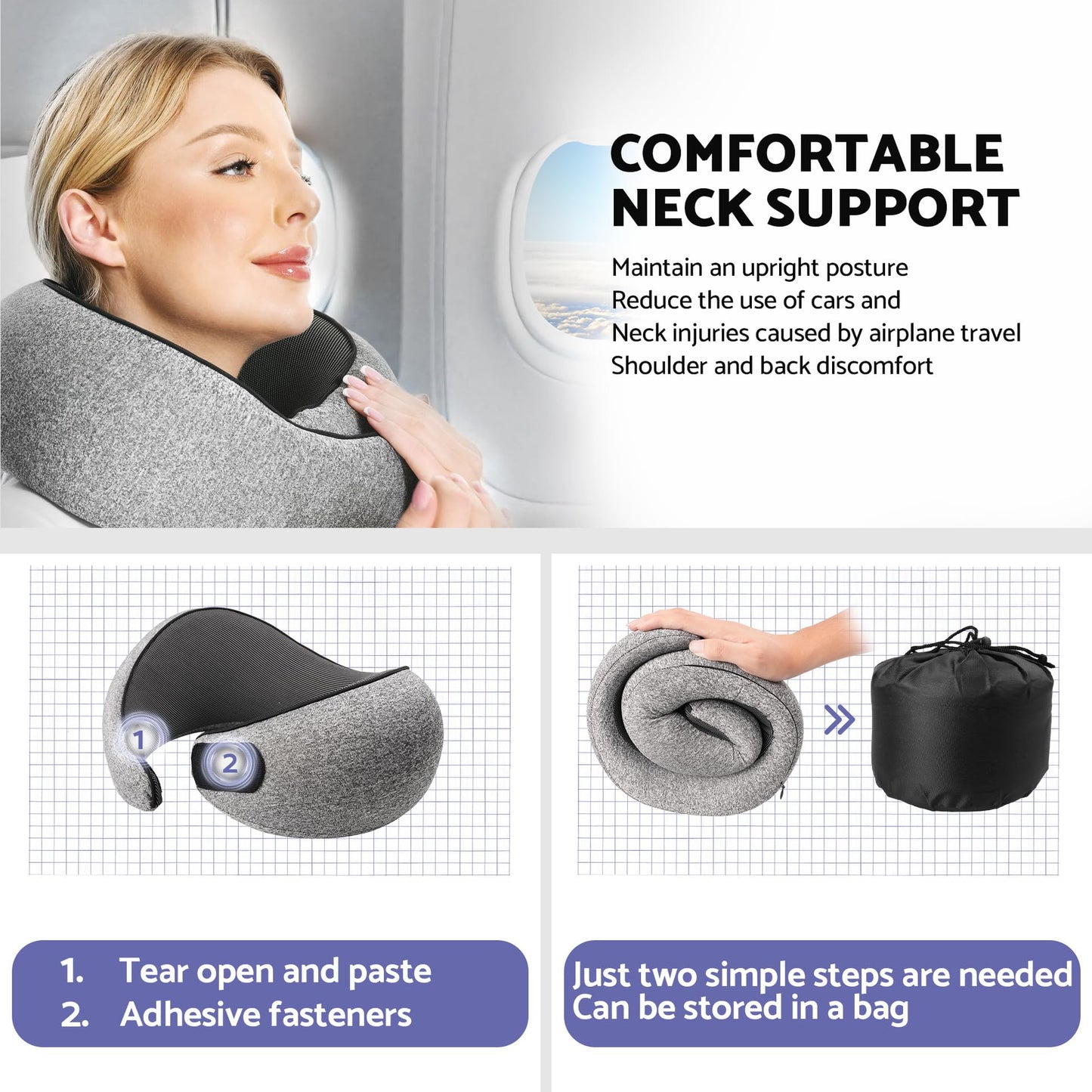 U-shaped Memory Foam Snail Style Adjustable Travel Pillow