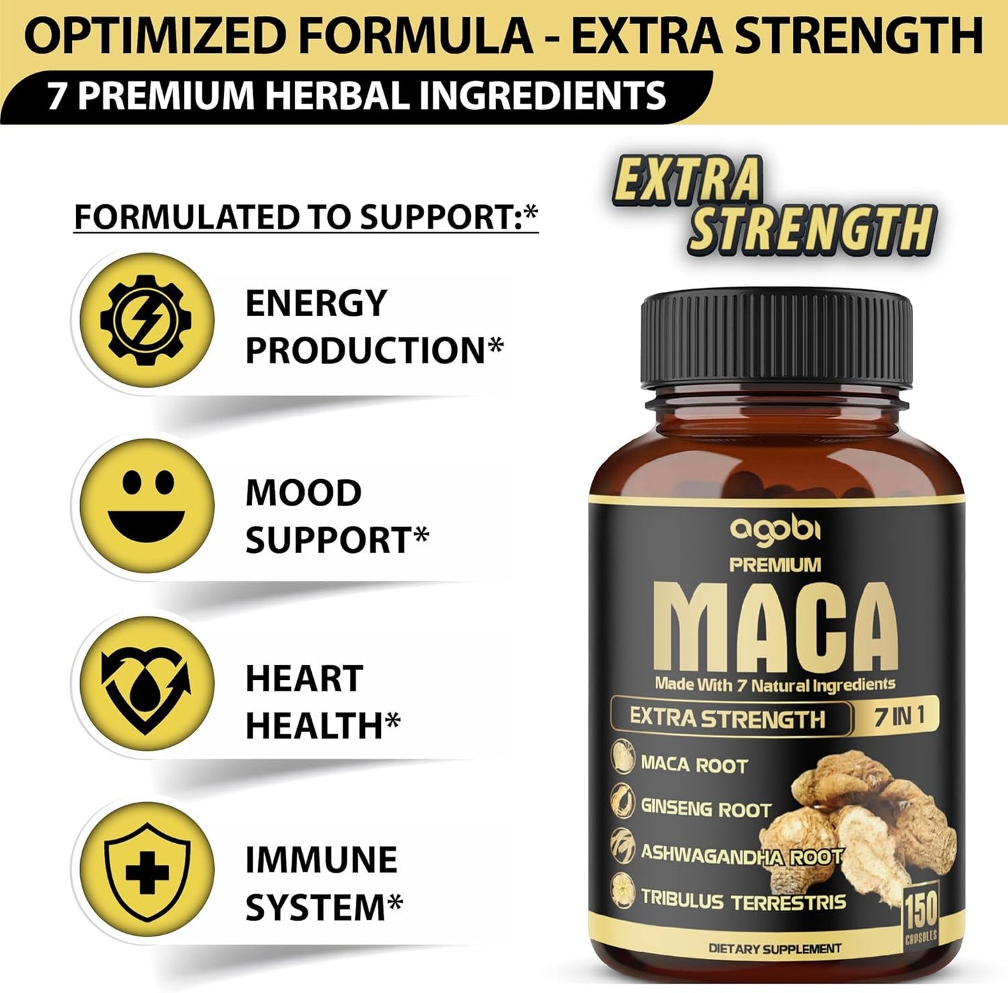 Extra Strength 7-in-1 Herbal Extracts Maca Root Blend for Male Vitality & Overall Wellness