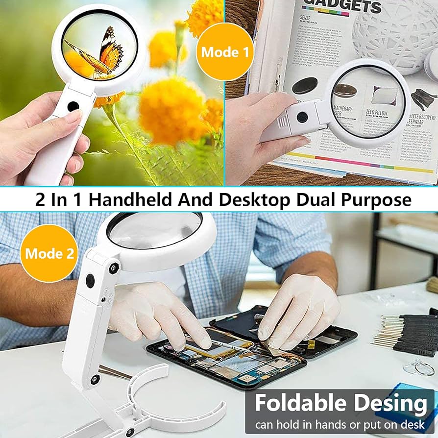 Desk Stand 2 in 1 USB Powered 5X/10X  Magnifier with LED Light