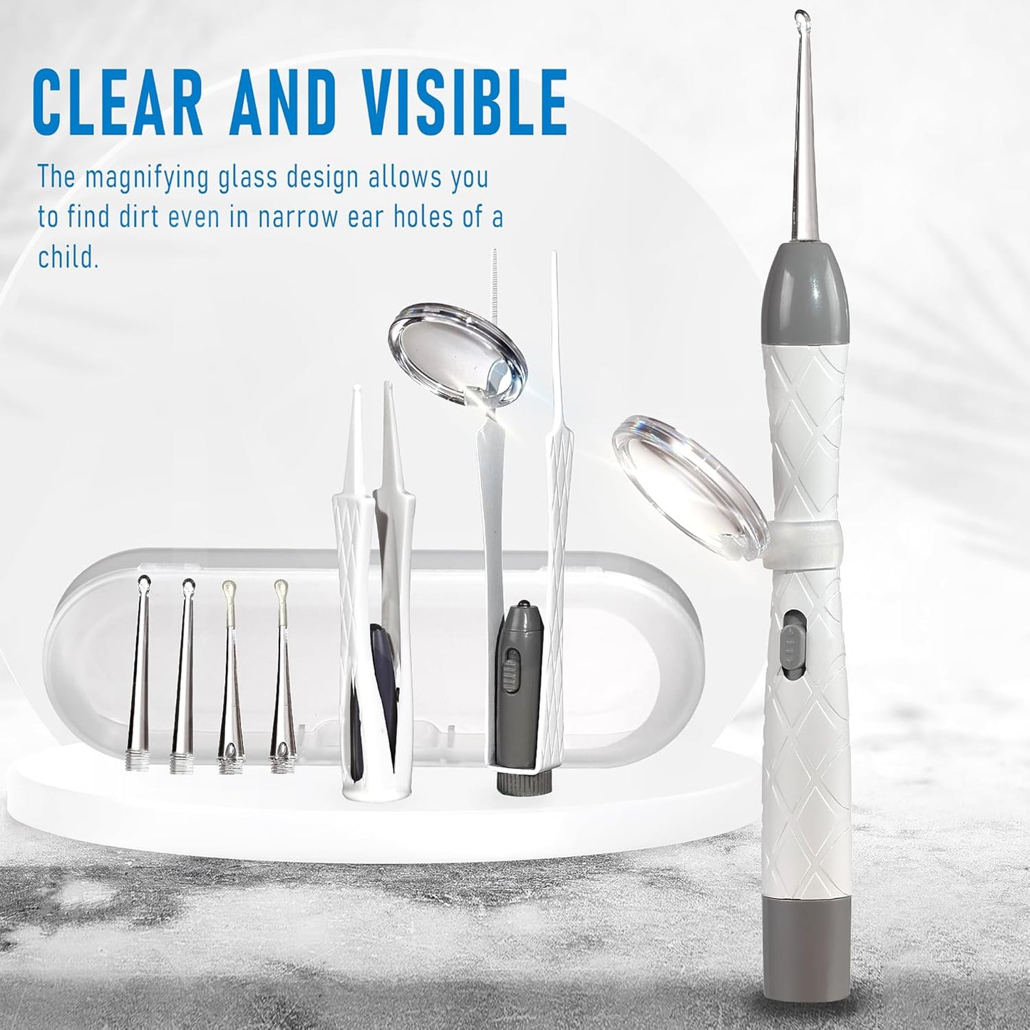 Extra-Safe Family Ear Cleaning Kit with LED Light, Magnifier, Tweezers & Multiple Spoon Heads