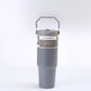 Stainless Steel Double-Wall Vacuum Tumbler With Built-in Straw & Fold-Down Handle