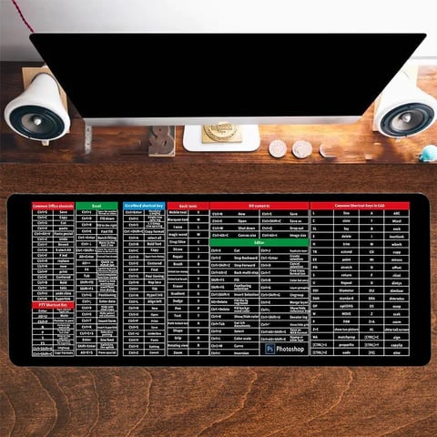 Large Non-slip Mouse Pad with Computer Function Shortcuts Pattern