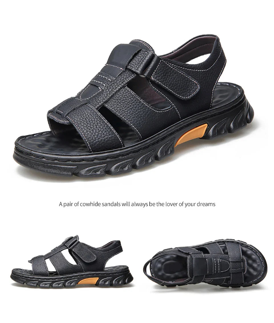 Casual Thick Sole Non-Slip Cowhide Comfort Sandals for Men