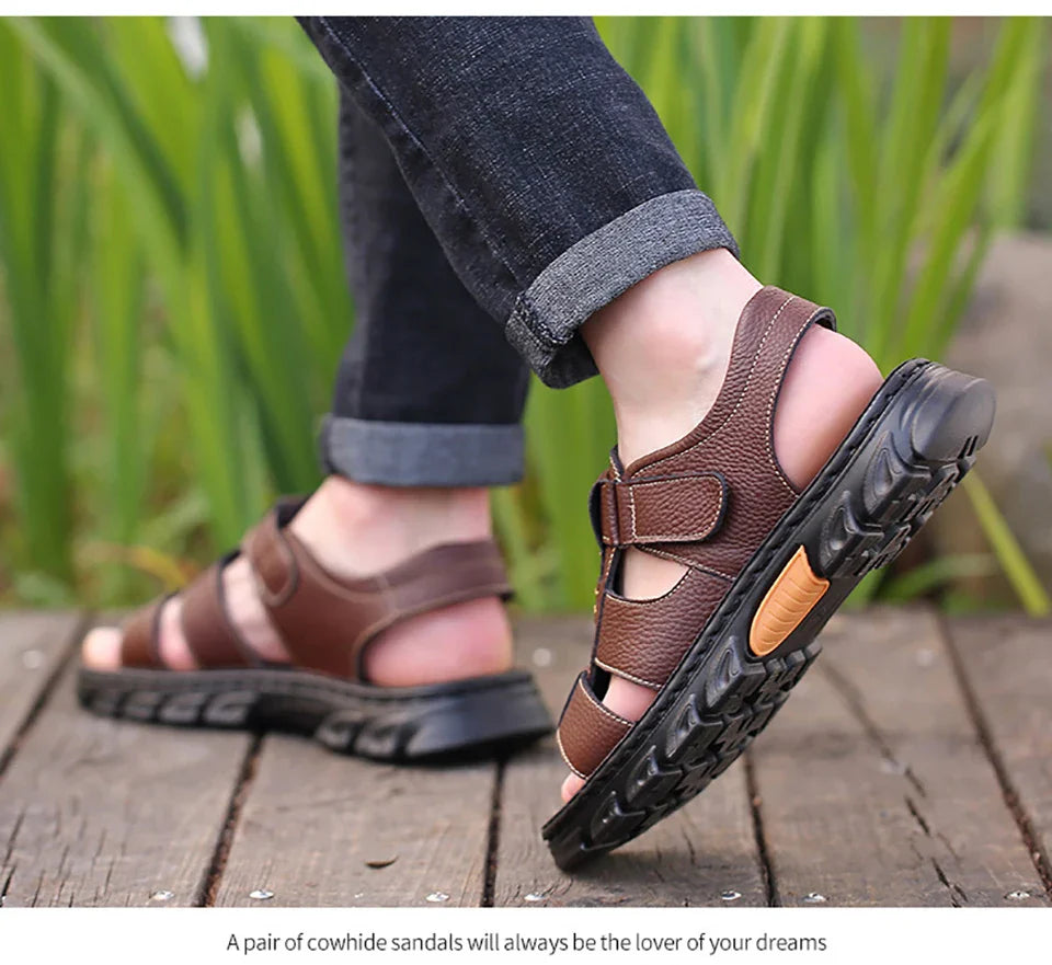 Casual Thick Sole Non-Slip Cowhide Comfort Sandals for Men