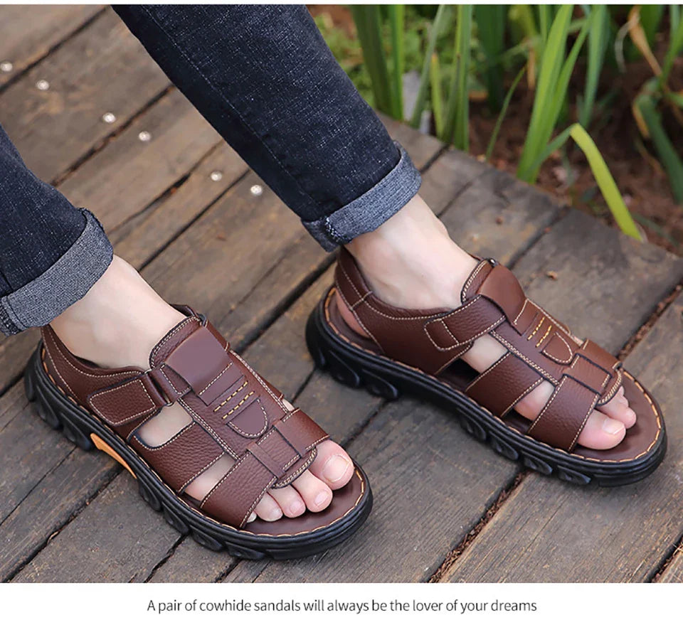 Casual Thick Sole Non-Slip Cowhide Comfort Sandals for Men
