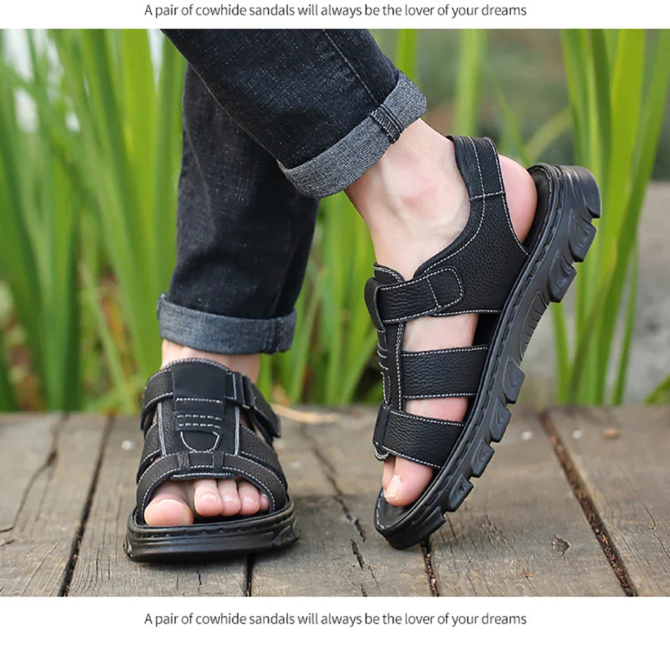 Casual Thick Sole Non-Slip Cowhide Comfort Sandals for Men