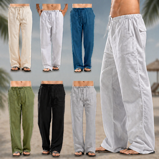 Cotton Linen Relaxed Loose Fit Breathable Pants for Men