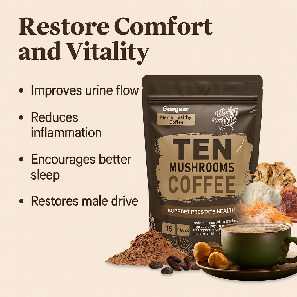 Googeer Men’s HealthyTen Mushrooms Coffee- Advanced Daily Support for Prostate Health