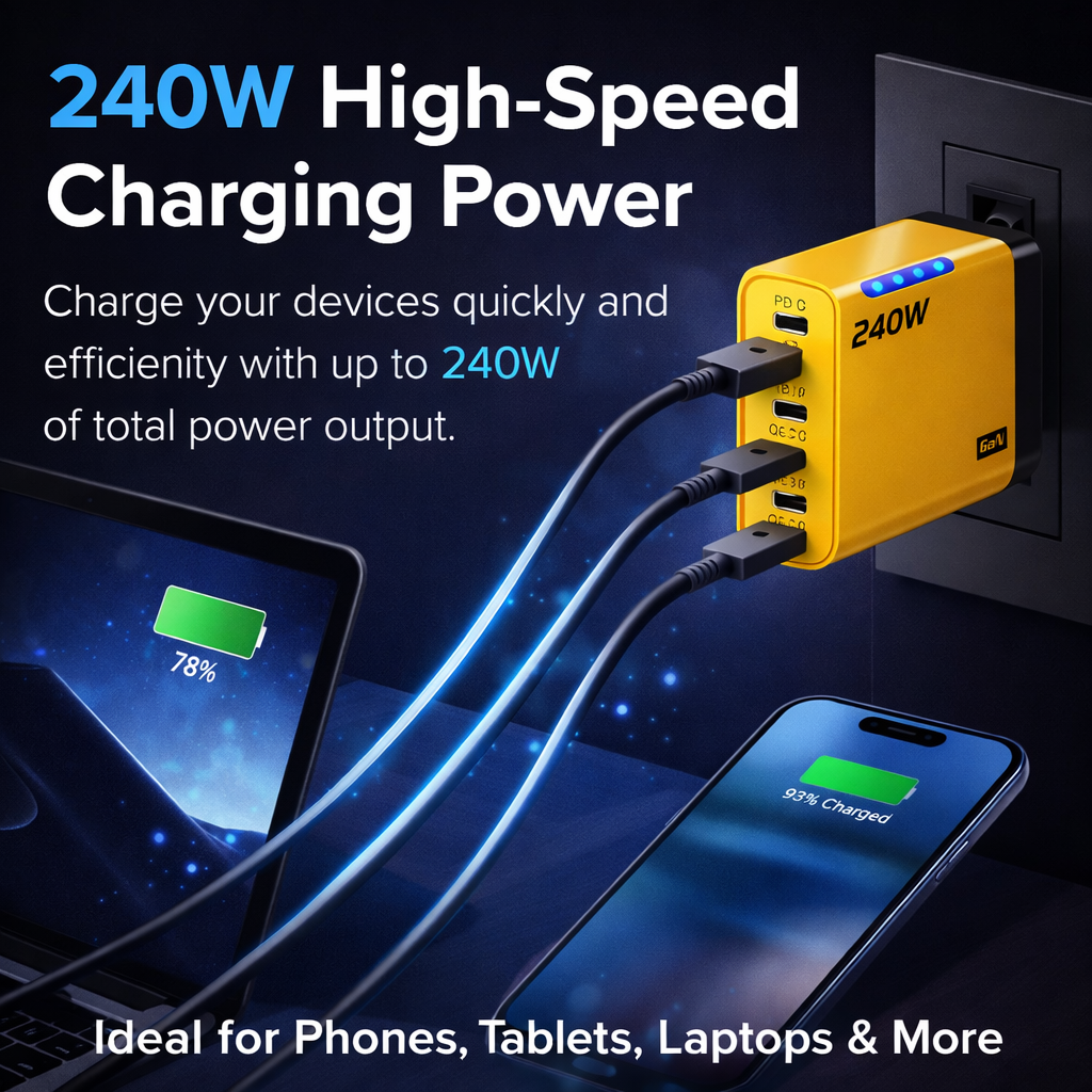240W High-Speed 5-Port GaN Technology Intelligent Wall Charger