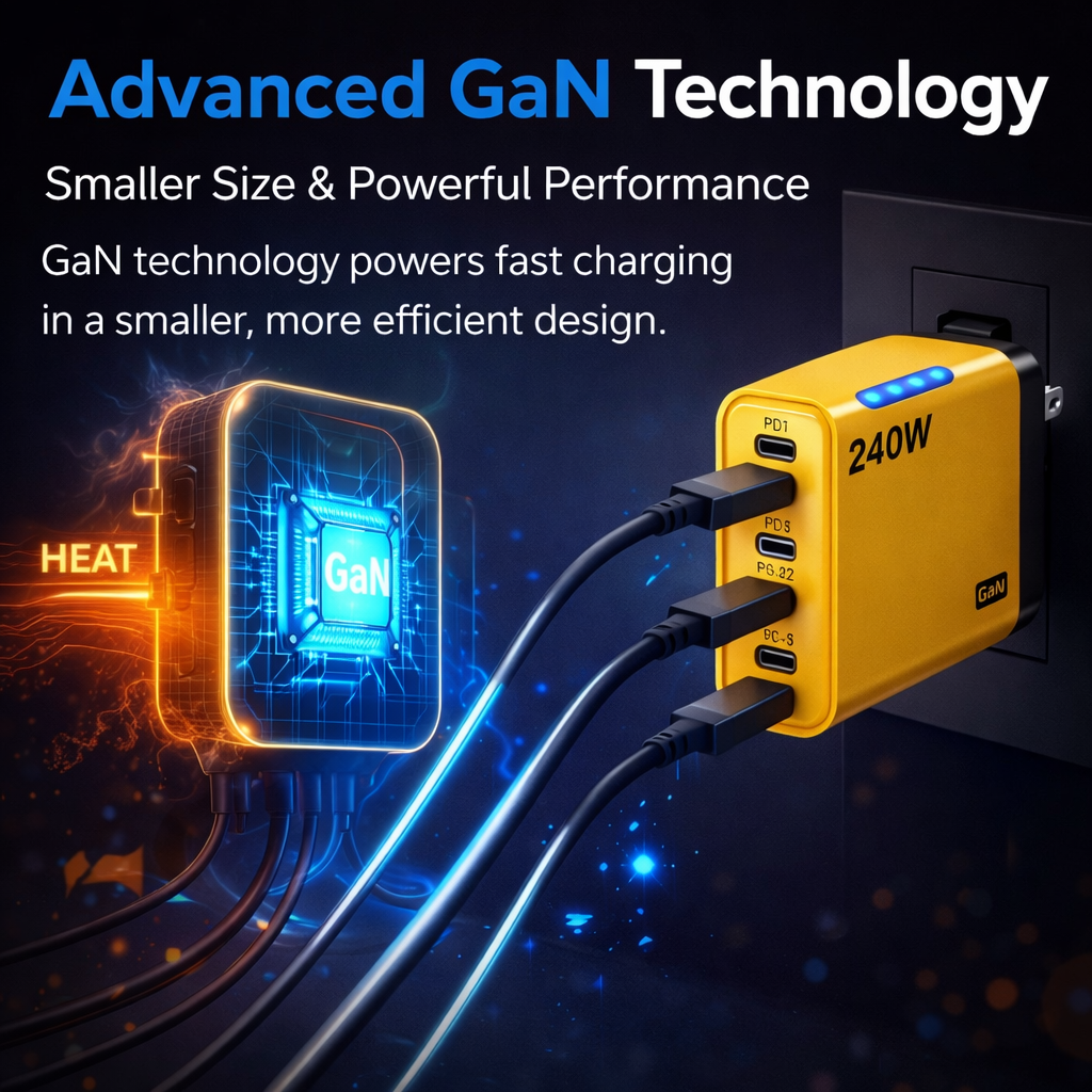 240W High-Speed 5-Port GaN Technology Intelligent Wall Charger