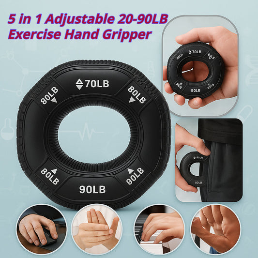 Senior-Friendly Therapy & Pain Relief 5 in 1 Adjustable 20-90LB Exercise Hand Gripper